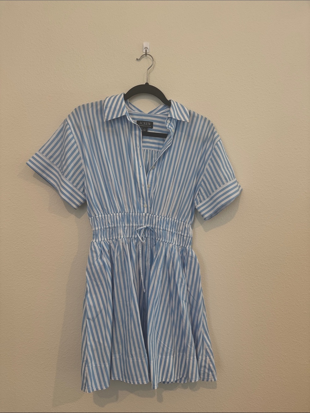 J. Crew Blue and Eliza Short White and Blue Striped Shirtdress